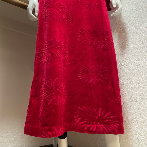 VTG🇺🇸Circa 2000 Red Velour Floral Print Top Overlap Wrap Festive Holiday Dress - Picture 3 of 8